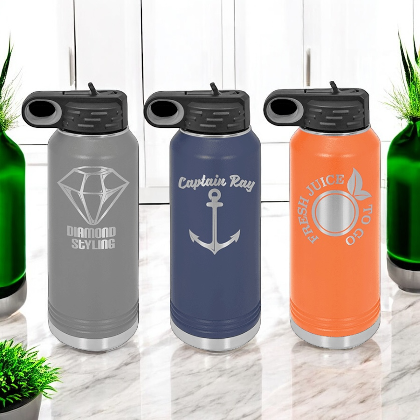 Variety of 32 oz insulated water bottle colors, suitable for promotional products, branded giveaways, and custom logo engraving.