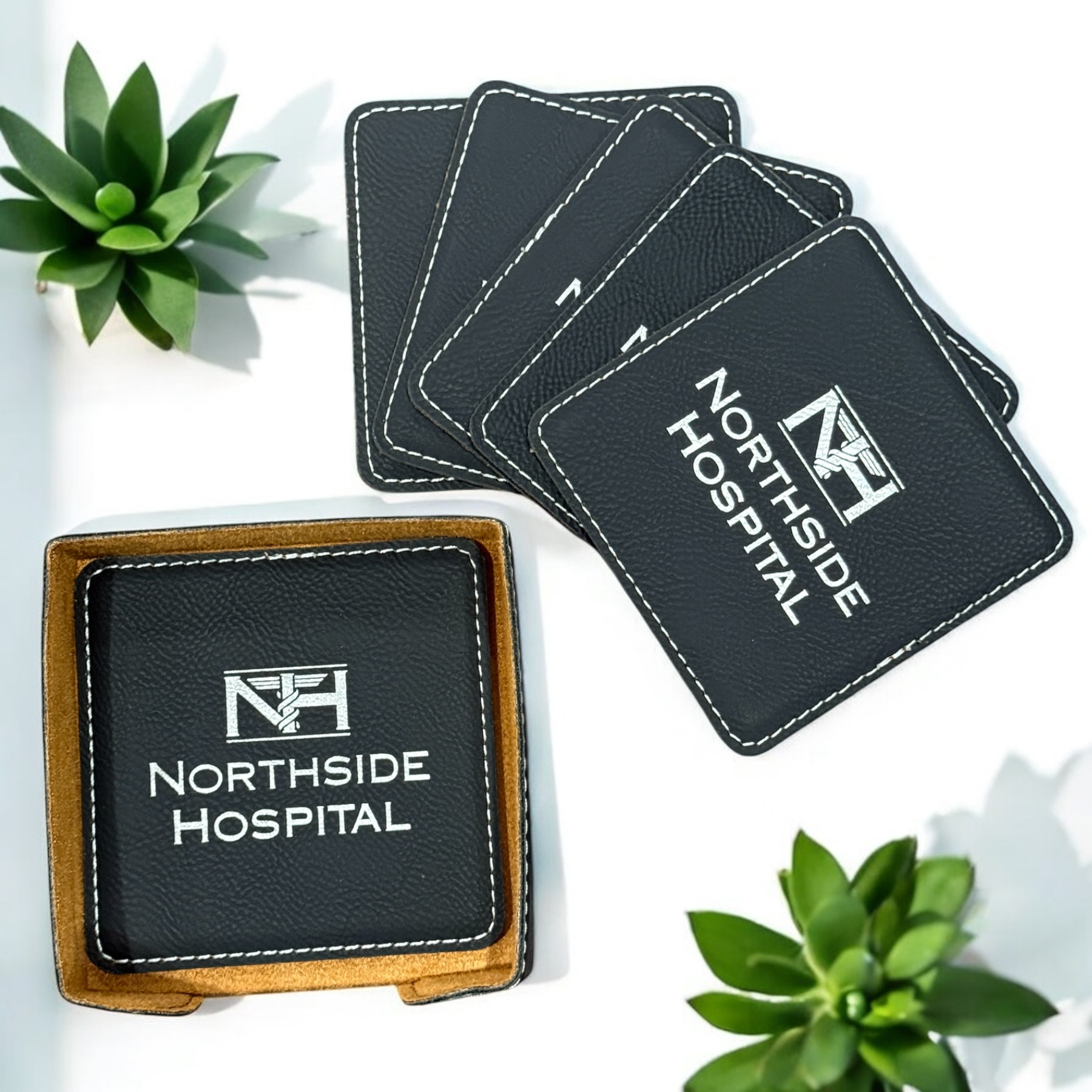 Custom Laserable Leatherette 6-Coaster Set – Available in 4" Round or 4" x 4" Square Designs