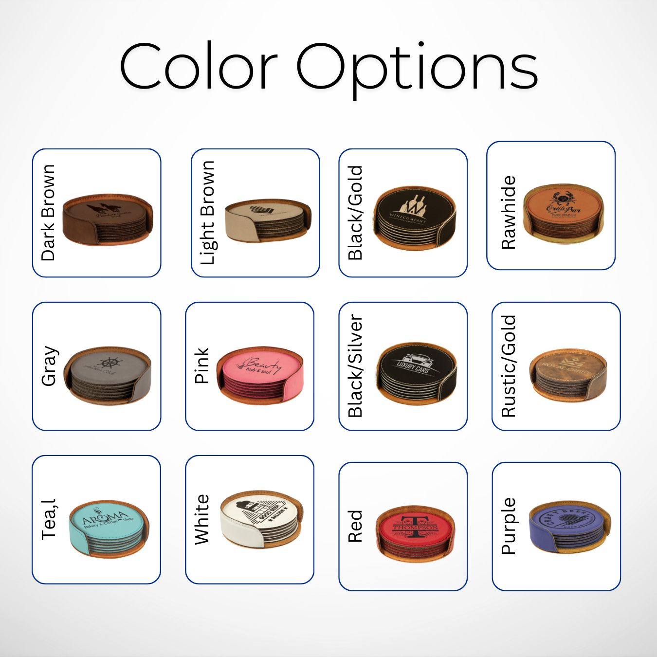 Custom Laserable Leatherette 6-Coaster Set – Available in 4" Round or 4" x 4" Square Designs