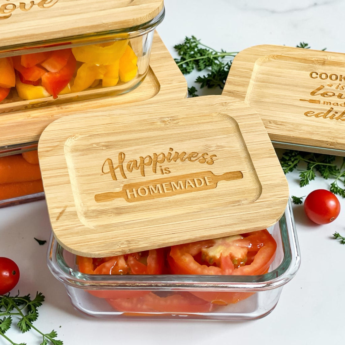 Personalized Kitchen Storage Container Set, Realtor Closing Gift (Love & Happiness Collection)