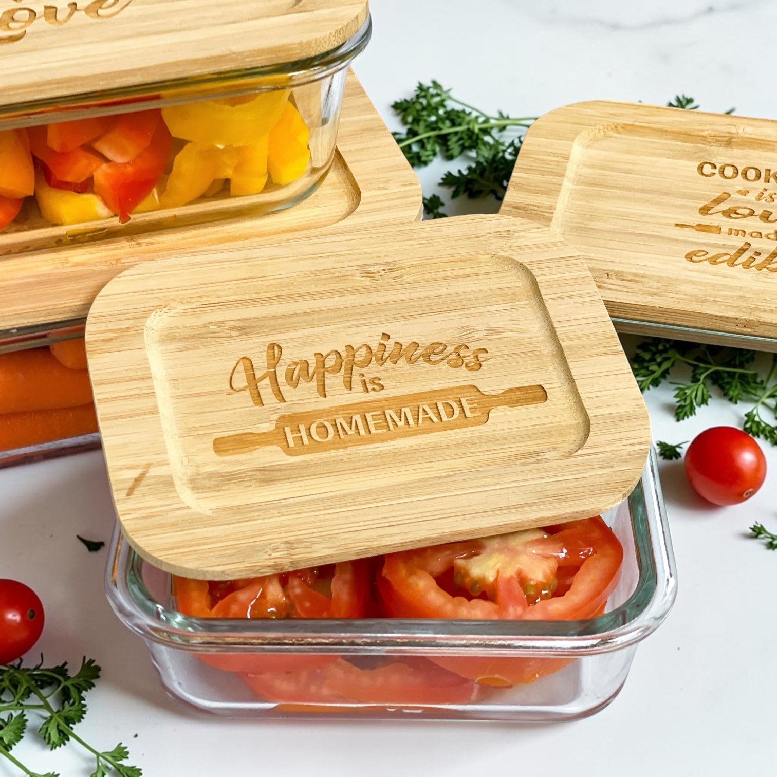 Personalized Kitchen Storage Container Set, Realtor Closing Gift (Love & Happiness Collection)
