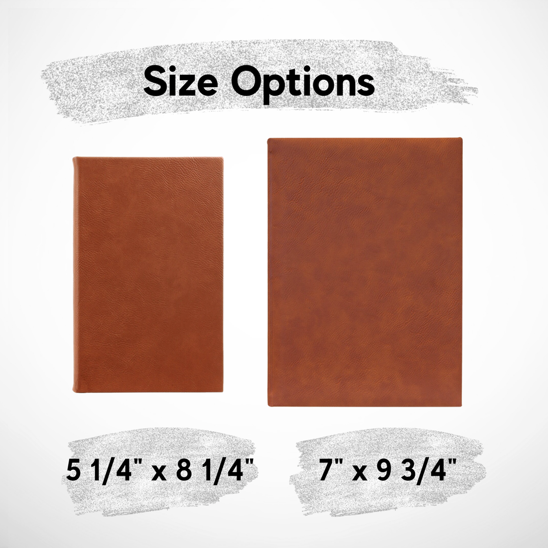 Custom laser-engraved leatherette journal with lined notepad, available in two sizes (7" x 9 3/4" and 5 1/4" x 8 1/4"), perfect for corporate branding, promotional gifts, and personal use.